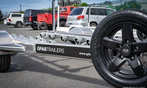GFAB Alloy Single Jet Ski Trailer - front view with spare wheel